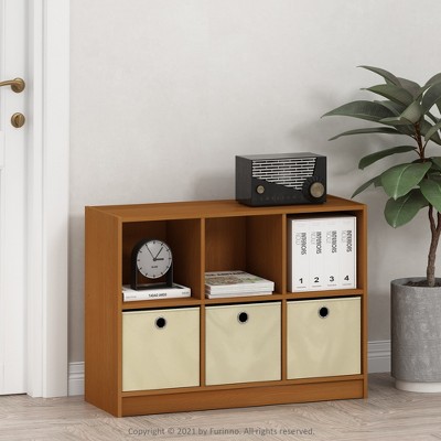 Modern Black Wood 6-Cube Storage Organizer with Bins