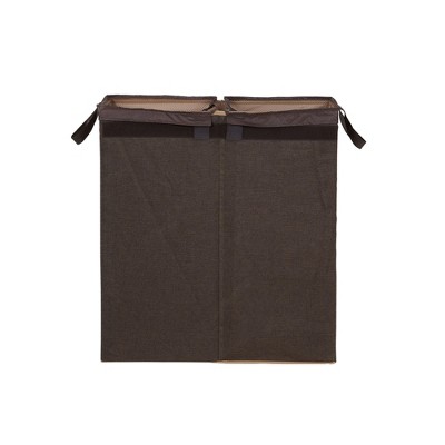 Dark Brown Collapsible Double Laundry Sorter with Lid