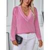 Womens Fall Casual Striped V Neck Sweaters Long Sleeve Knit Color Block Sweater - 2 of 4