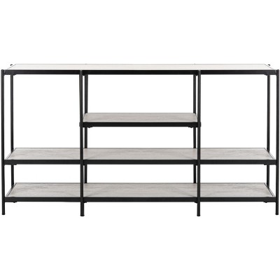 Transitional Beige Wood & Matte Black Metal Console Table with Storage