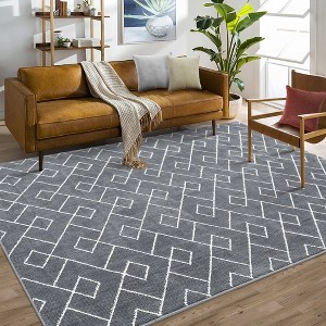 Area Rug Geometric Rug for Living Room Ultra Soft Fluffy Carpet Thick Plush Shaggy Rug - 1 of 4