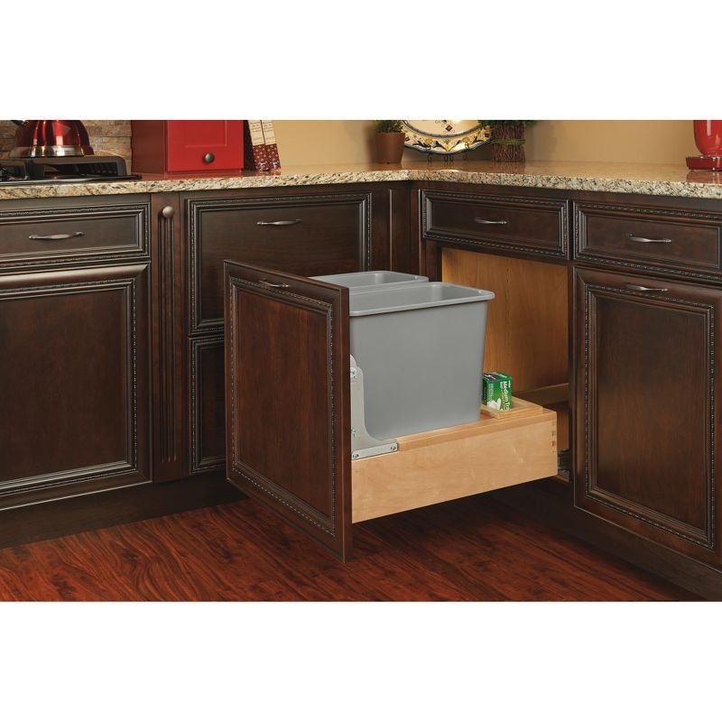 Rev-A-Shelf Double Maple Bottom Mount Kitchen Pullout Trash Can Waste Container with Soft Open & Close Slide System, 5 of 8