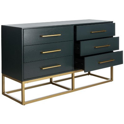 Estelle Transitional Teal 6-Drawer Dresser with Brass Accents