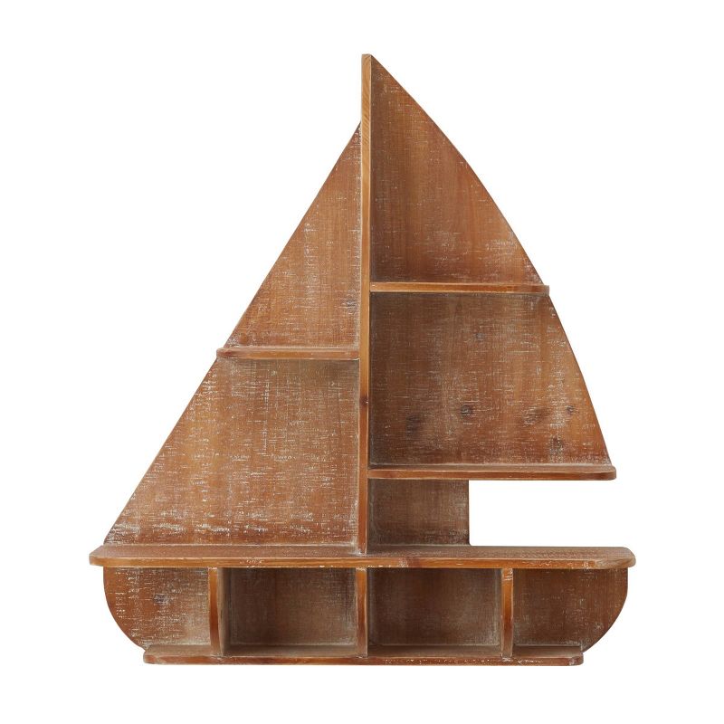 24&#34;x21&#34; Wood Sail Boat 8 Cubbies Wall Shelf Brown - Olivia &#38; May, 1 of 6