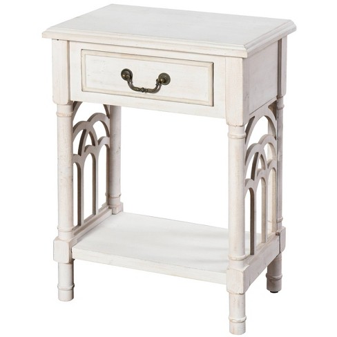 1 Drawer Side Table Distressed White, White Accent Table With Drawer