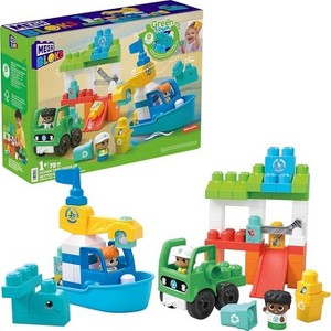 MEGA BLOKS Fisher‑Price Green Town Ocean Time Clean Up Building Blocks Set 70 Pieces 3 Character Figures for Eco‑Friendly Toddler Play - 1 of 4