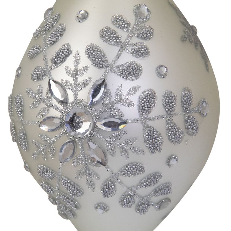 Northlight Matte Silver Glittery Snowflake Glass Christmas Finial Ornament 6", 3 of 6
