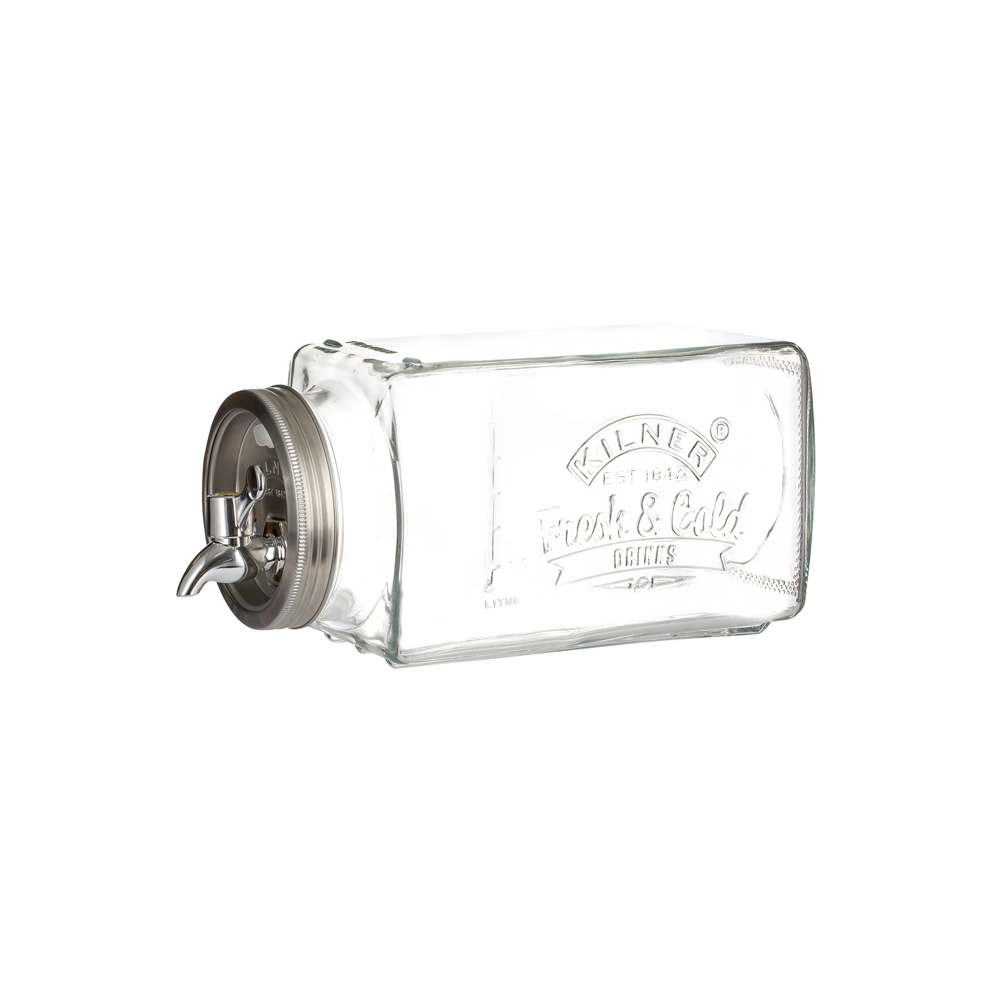 Kilner Glass Beverage Fridge Dispenser, 102oz Slim Drink Jar with Tap