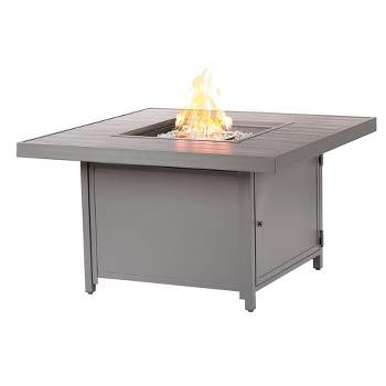 42" Square 55000 BTUs Propane Glass Fire Pit Table Set with 2 Covers - Gray - Oakland Living
