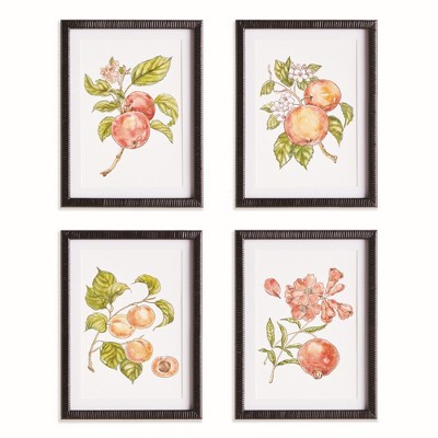 Plum & Post Autumnal Fruit Prints, Set of 4 - Pink/Orange - Fir Wood