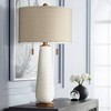 Possini Euro Design Kingston Modern Mid Century Table Lamp 32 3/4" Tall White Grooved Patterned Ceramic Taupe Drum Shade for Bedroom Living Room House - 2 of 4