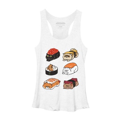 Women's Design By Humans Sushi Persian Cat By huebucket Racerback Tank Top
