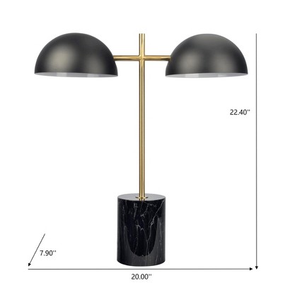 Gulches Black Table Lamp with On/Off Switch & Faux Marble Base - 22.4" H Double Lamp