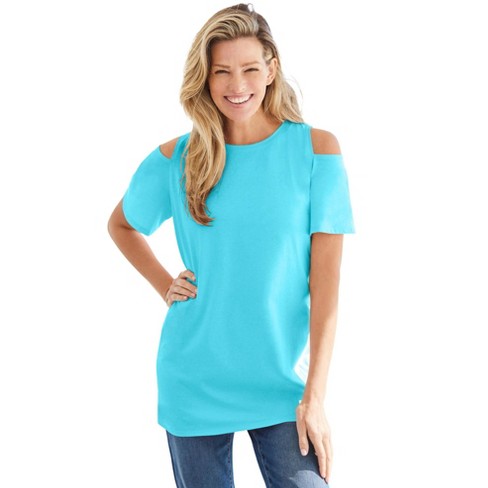 Woman Within Women's Plus Size Short-Sleeve Cold-Shoulder Tee - image 1 of 4