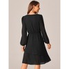 Seta T Women's Long Sleeve V Neck High Waist Layered Swing Casual Dress with Pockets - 4 of 4