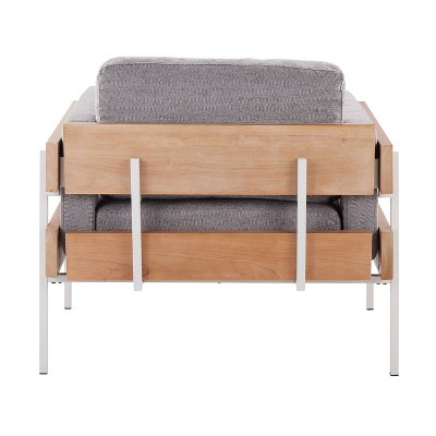 Luxe Gray Faux Leather and Metal Square Arm Accent Chair