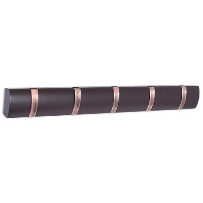 21" Brown MDF and Metal Folding Hook Coat Rack