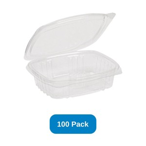 Inno-Pak 8 oz Rectangular Container Clear RPET Hinged Lid - Pack of 100 - 1 of 3
