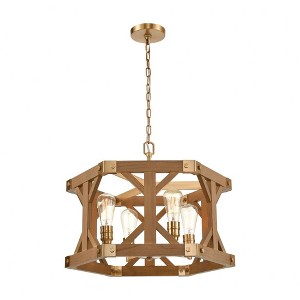 Elk Home Structure 4 - Light Chandelier in  Satin Brass/Medium Oak - 1 of 4