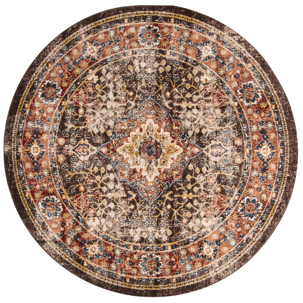 6'7in Medallion Round Area Rug Brown/Rust - Safavieh