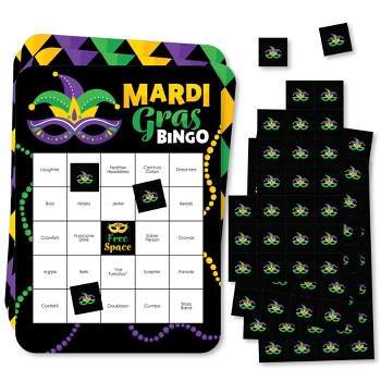 Big Dot of Happiness Colorful Mardi Gras Mask - Bingo Cards and Markers - Masquerade Party Bingo Game - Set of 18