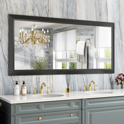 Apmir High-Strength Tempered Glass and Aluminum Alloy Framed French Cleat Mounted Wall Decor Mirror in matte black with 5-Year Warranty