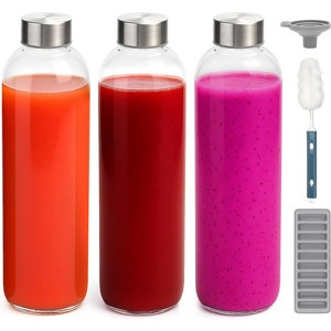 Glass Juice Bottles with Stainless Steel Lids, 18 oz Reusable Leak Proof Jars, Set of 6 - 1 of 4