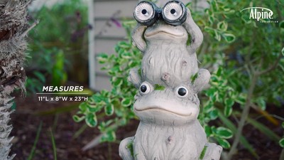 Gray Solar-Powered Stacked Frog Lawn Decoration with LED Lights