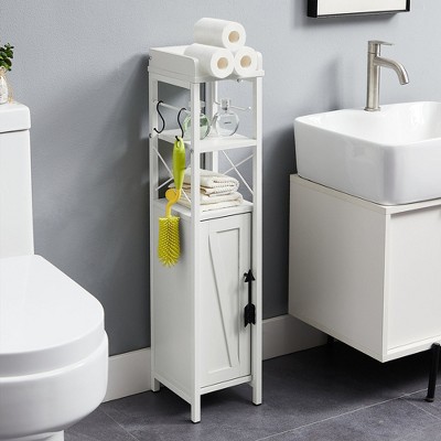 VECELO Bathroom Storage Cabinet Open Shelves Bathroom Organizer Rack with Toilet Paper Holder and Door