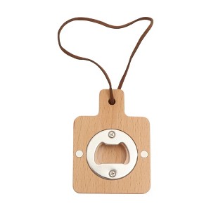 Unique Bargains Bottle Opener Magnetic Wood Square Handle Magnet Wood Light Brown 2.36"x3.35"x0.47" 1 Pcs - 1 of 4