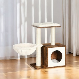 WoodyWonders Cat Tree for Kittens, Modern Cat Tower for Indoor Cats, Cat Condo with Scratching Posts, Removable Washable Cushions, Rustic Brown - 1 of 4
