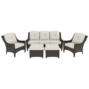YARDSIGHT 7-Seat Outdoo Sofa Set 5-Piece All-Weather Brown Wicker Rattan Conversation Group with Cushions for Patio, Deck & Backyard - 1 of 4