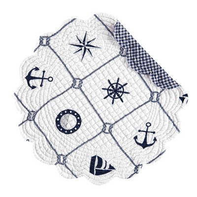 C&F Home Sailor's Bay Cotton Quilted Round Reversible Placemat Set of 6