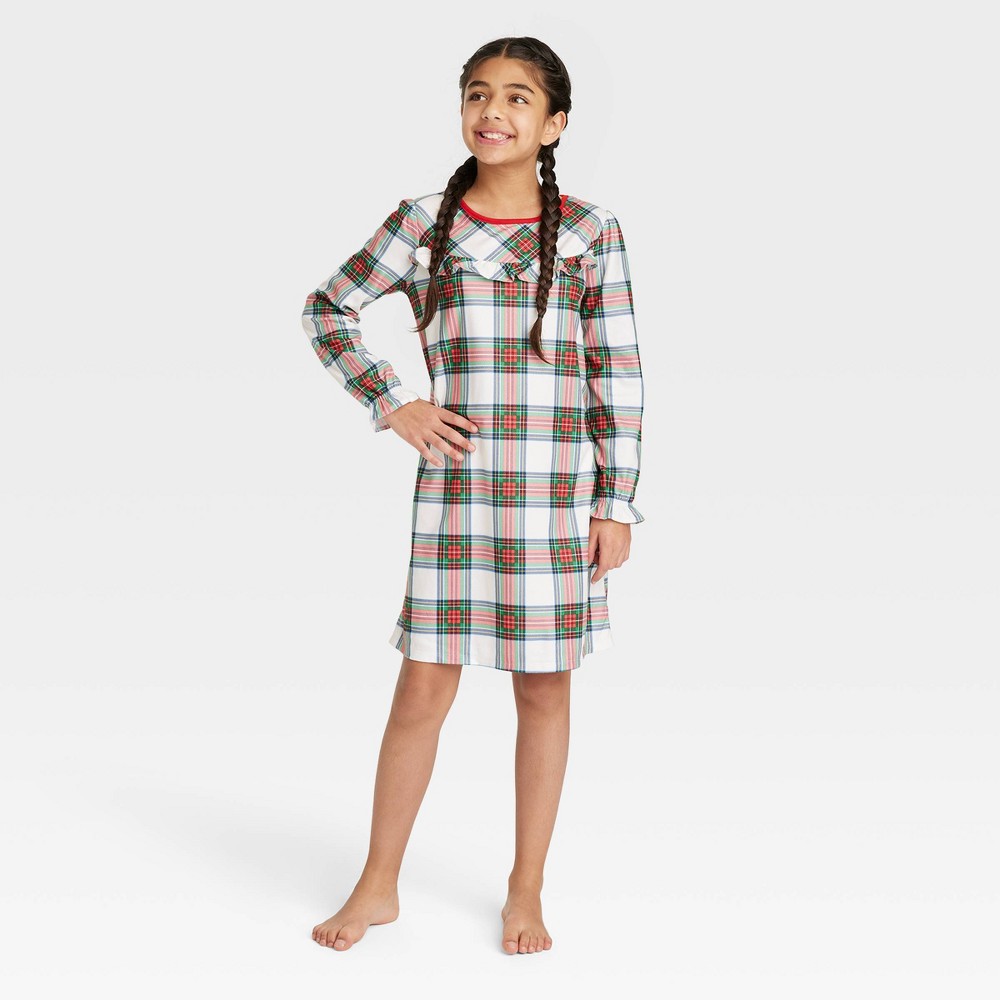 Kids' Holiday Tartan Plaid Matching Family Pajama NightGown - Wondershop Cream 5