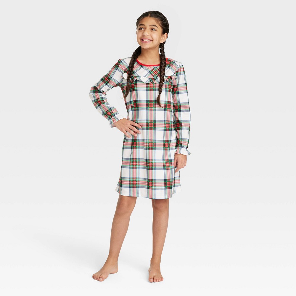 Kids' Holiday Tartan Plaid Matching Family Pajama NightGown - Wondershop Cream 6