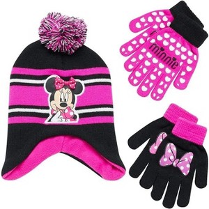 Disney Girls Minnie Mouse Winter Hat and 2 Pair Mitten or Glove Set (Toddler/Little Girl) - 1 of 4