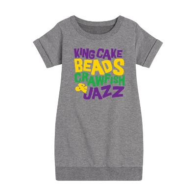 - Instant Message - King Cake Beads Crawfish Jazz Graphic Short Sleeve Fleece Dress