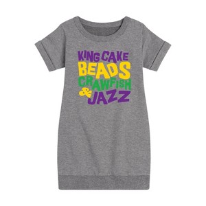 Girls' - Instant Message - King Cake Beads Crawfish Jazz Graphic Short Sleeve Fleece Dress - 1 of 4