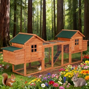 ORRD Portable Chicken Coop with Wheels & Nesting Box, Mobile Wooden Hen House with Outdoor Run for Backyard Poultry, Natural - 1 of 4