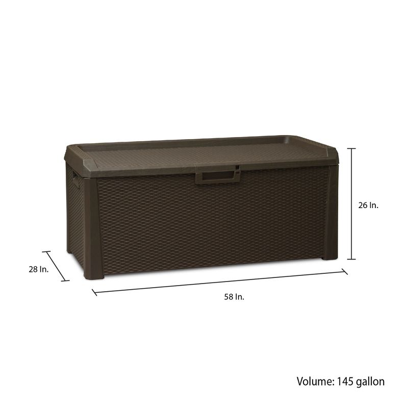 Toomax Santorini Plus Lockable Deck Storage Box Bench for Outdoor Pool Patio Garden Furniture & Indoor Toy Bin Container, 145 Gallon (Brown), 3 of 7