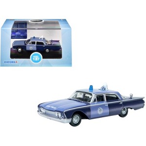 1960 Ford Fairlane Sedan Massachusetts State Police Radar Car Blue Two-Tone 1/87 (HO) Scale Diecast Model Car by Oxford Diecast - 1 of 4