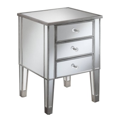 Gold Coast Mirrored 3 Drawer End Table Antique Silver/Mirror - Breighton Home