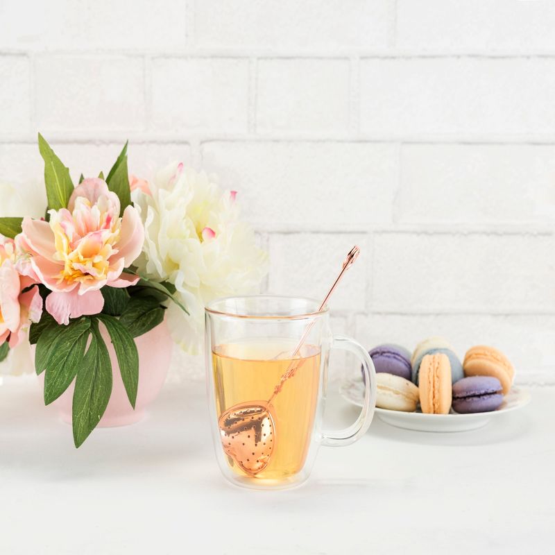 Pinky Up Heart Shaped Tea Ball, Reusable Loose Leaf Tea Infuser, Brew Tea with Ease, Stainless Steel, Rose Gold, 3 of 8