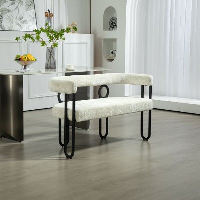 CAVINAS Modern Loveseat Sofa, Chenille Fabric 2 Seater Sofa Couch with Arms and Metal Legs, for Small Space