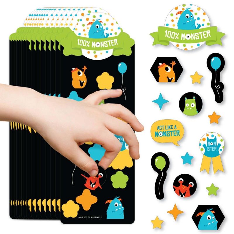 Big Dot of Happiness Monster Bash - Little Monster Birthday Party Favor Kids Stickers - 16 Sheets - 256 Stickers, 1 of 7