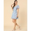 Allegra K Women's Floral Printed Flare Short Sleeve Lace-up V Neck A-Line Chiffon Dress - 4 of 4