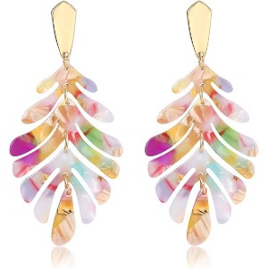 Acrylic Palm Leaf Necklace & Earrings Set | Tortoise Resin Statement Jewelry for Women - 1 of 4