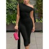 Mocamel Women Summer Simple Solid Color Asymmetrical Neck Top And 7/8 Pants - 3 of 4
