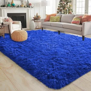 Rainbow Tie-Dye Fluffy Area Rug with Non-Slip Base & 4 Reusable Stickers, Plush Indoor Mat - 1 of 4
