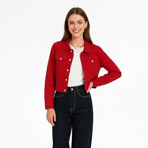 Women's Solid Color Denim Jacket with Pockets – Long Sleeve Button Front Casual Outerwear by Cherie Code - 1 of 4